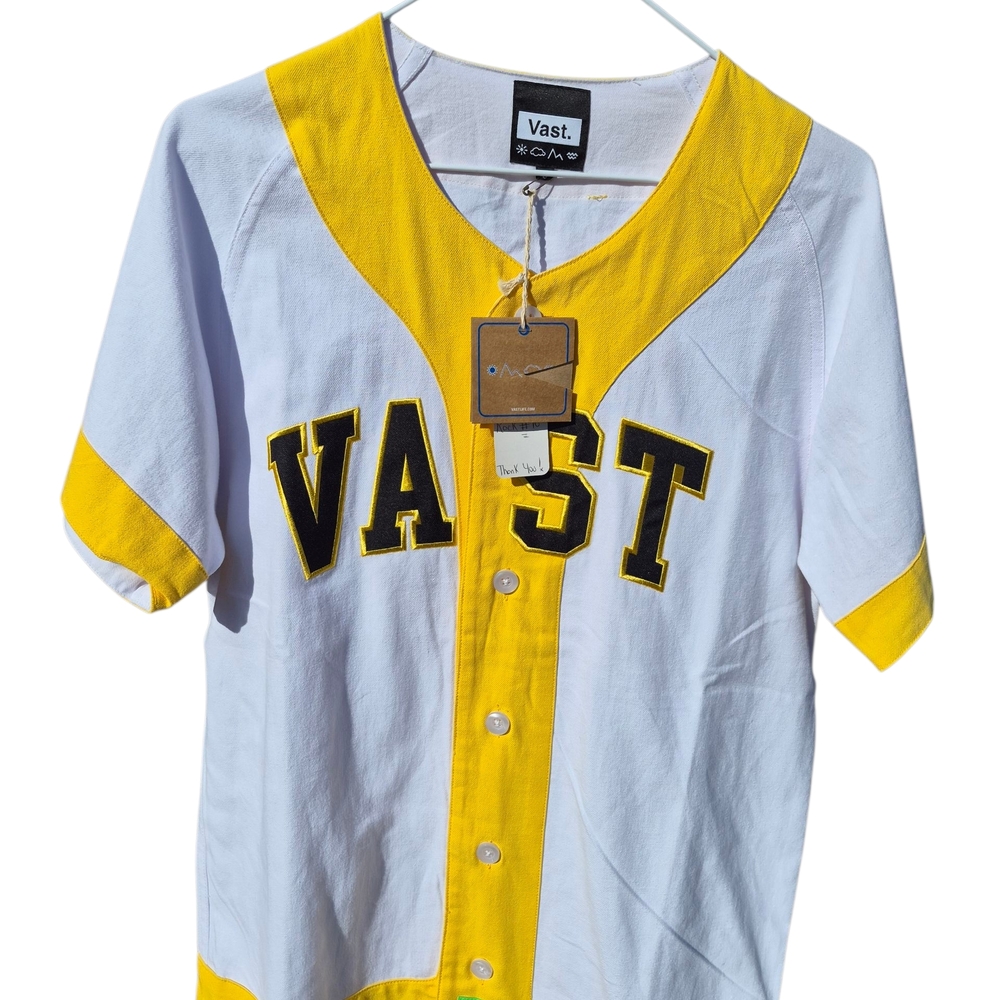 Women's Yellow and White Button Down Shirt